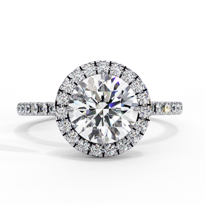 Round Cut Moissanite Ring – Double Halo with Pavé Band – 925 Silver / 10K, 14K Rose, Yellow, White Gold / Platinum | Finora Jewelry