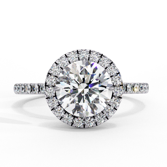 Round Cut Moissanite Ring – Double Halo with Pavé Band – 925 Silver / 10K, 14K Rose, Yellow, White Gold / Platinum | Finora Jewelry