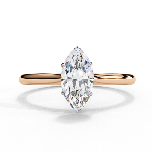 Marquise Cut Moissanite Solitaire Engagement Ring – Minimalist Design – 925 Silver / 10K, 14K, 18K Gold / Platinum | Finora Jewelry