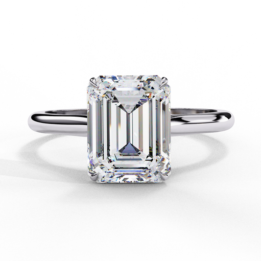Emerald Cut Moissanite Solitaire Engagement Ring – Modern Classic for Her – 925 Silver / 10K & 14K Gold / Rose, Yellow, White Gold / Platinum | Finora Jewelry