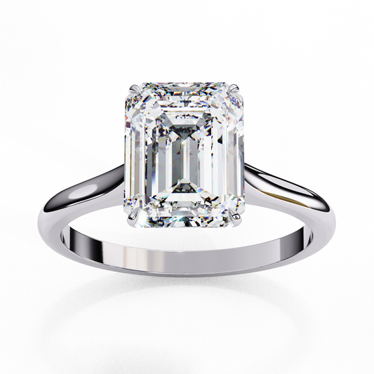 Emerald Cut Moissanite Solitaire Engagement Ring – Modern Classic for Her – 925 Silver / 10K & 14K Gold / Rose, Yellow, White Gold / Platinum | Finora Jewelry