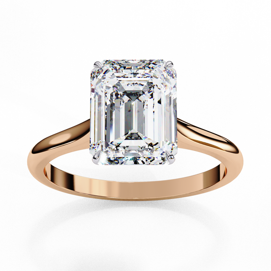 Emerald Cut Moissanite Solitaire Engagement Ring – Modern Classic for Her – 925 Silver / 10K & 14K Gold / Rose, Yellow, White Gold / Platinum | Finora Jewelry