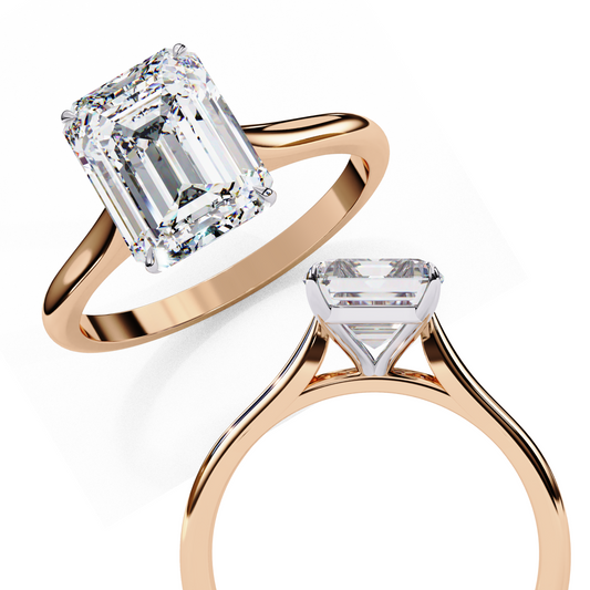 Emerald Cut Moissanite Solitaire Engagement Ring – Modern Classic for Her – 925 Silver / 10K & 14K Gold / Rose, Yellow, White Gold / Platinum | Finora Jewelry