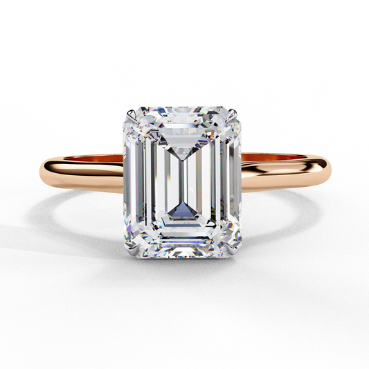 Emerald Cut Moissanite Solitaire Engagement Ring – Modern Classic for Her – 925 Silver / 10K & 14K Gold / Rose, Yellow, White Gold / Platinum | Finora Jewelry