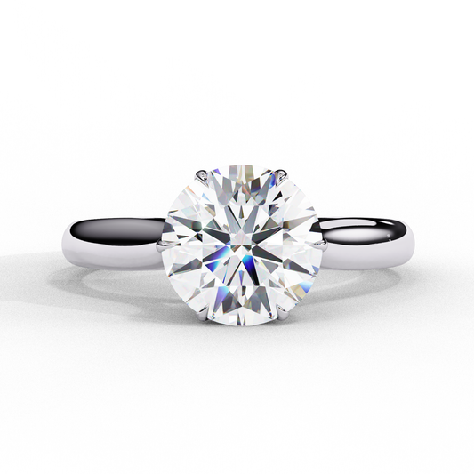Round Brilliant Cut Moissanite Solitaire Engagement Ring – Classic Ring in 925 Silver, 10K & 14K White, Yellow, Rose Gold, or Platinum | Finora Jewelry