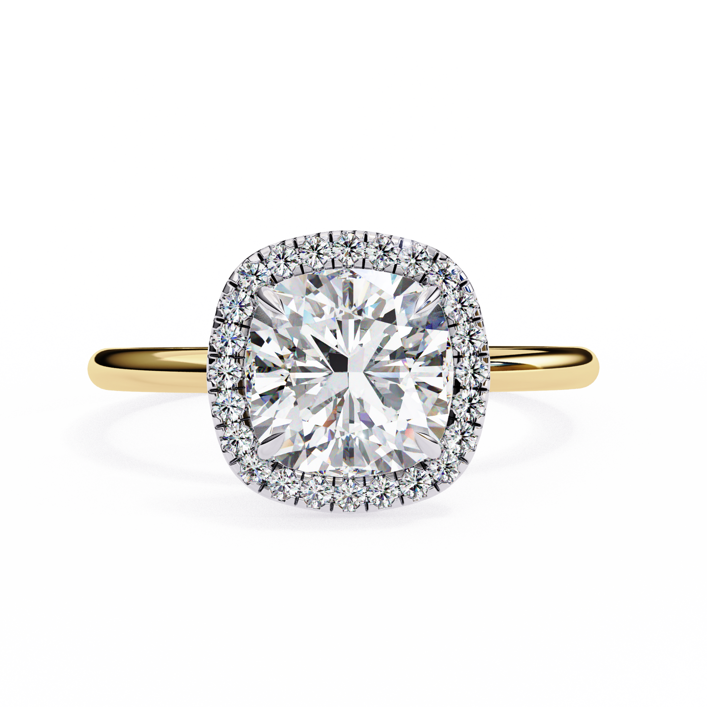 cushion cut halo moissanite engagement ring with pavé diamonds – elegant cushion halo in white, yellow, or rose gold | finora jewelry
