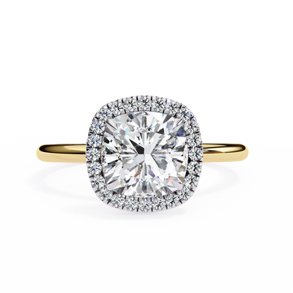 Cushion Cut Halo Moissanite Engagement Ring with Pavé Diamonds – Elegant Cushion Halo in White, Yellow, or Rose Gold | Finora Jewelry