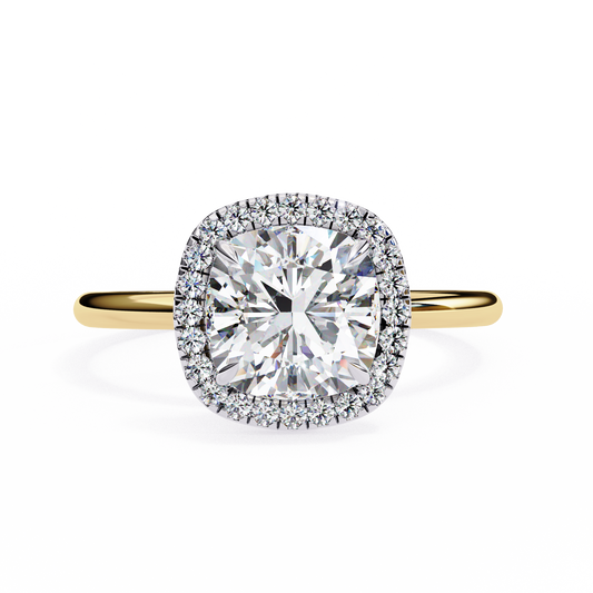 Cushion Cut Halo Moissanite Engagement Ring with Pavé Diamonds – Elegant Cushion Halo in White, Yellow, or Rose Gold | Finora Jewelry