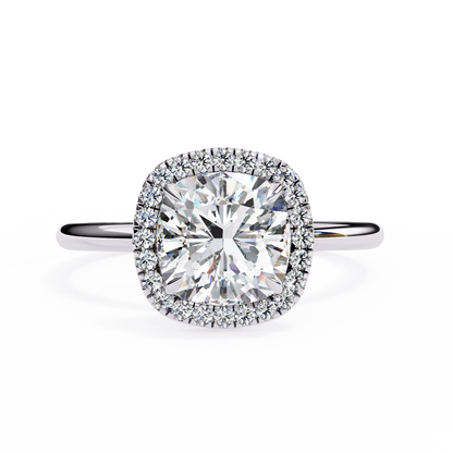 Cushion Cut Halo Moissanite Engagement Ring with Pavé Diamonds – Elegant Cushion Halo in White, Yellow, or Rose Gold | Finora Jewelry