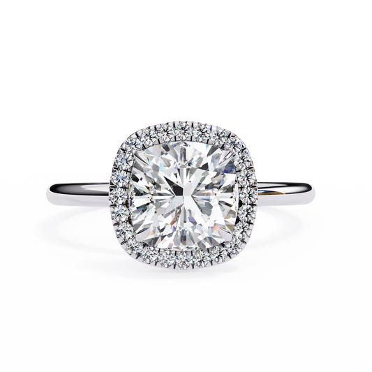 Cushion Cut Halo Moissanite Engagement Ring with Pavé Diamonds – Elegant Cushion Halo in White, Yellow, or Rose Gold | Finora Jewelry