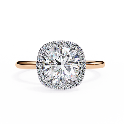 Cushion Cut Halo Moissanite Engagement Ring with Pavé Diamonds – Elegant Cushion Halo in White, Yellow, or Rose Gold | Finora Jewelry