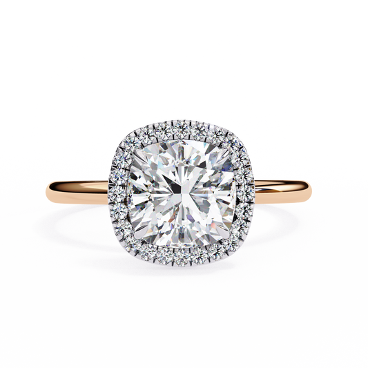 Cushion Cut Halo Moissanite Engagement Ring with Pavé Diamonds – Elegant Cushion Halo in White, Yellow, or Rose Gold | Finora Jewelry