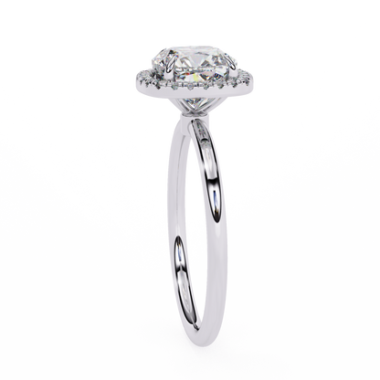 Cushion Cut Halo Moissanite Engagement Ring with Pavé Diamonds – Elegant Cushion Halo in White, Yellow, or Rose Gold | Finora Jewelry