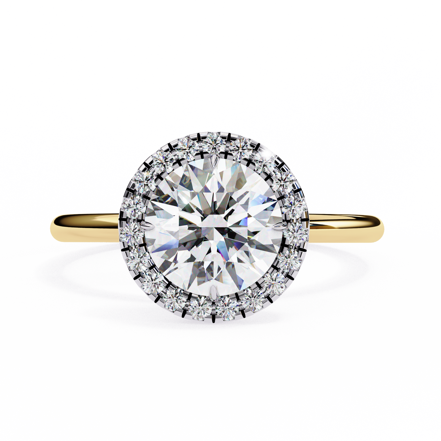round halo moissanite engagement ring with pavé accent diamonds – timeless round cut sparkle | finora jewelry