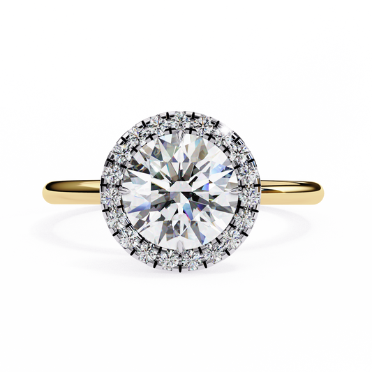 Round Halo Moissanite Engagement Ring with Pavé Accent Diamonds – Timeless Round Cut Sparkle | Finora Jewelry