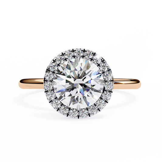 Round Halo Moissanite Engagement Ring with Pavé Accent Diamonds – Timeless Round Cut Sparkle | Finora Jewelry