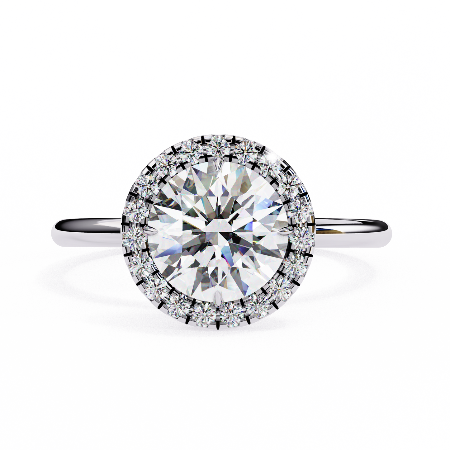 round halo moissanite engagement ring with pavé accent diamonds – timeless round cut sparkle | finora jewelry