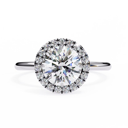 Round Halo Moissanite Engagement Ring with Pavé Accent Diamonds – Timeless Round Cut Sparkle | Finora Jewelry