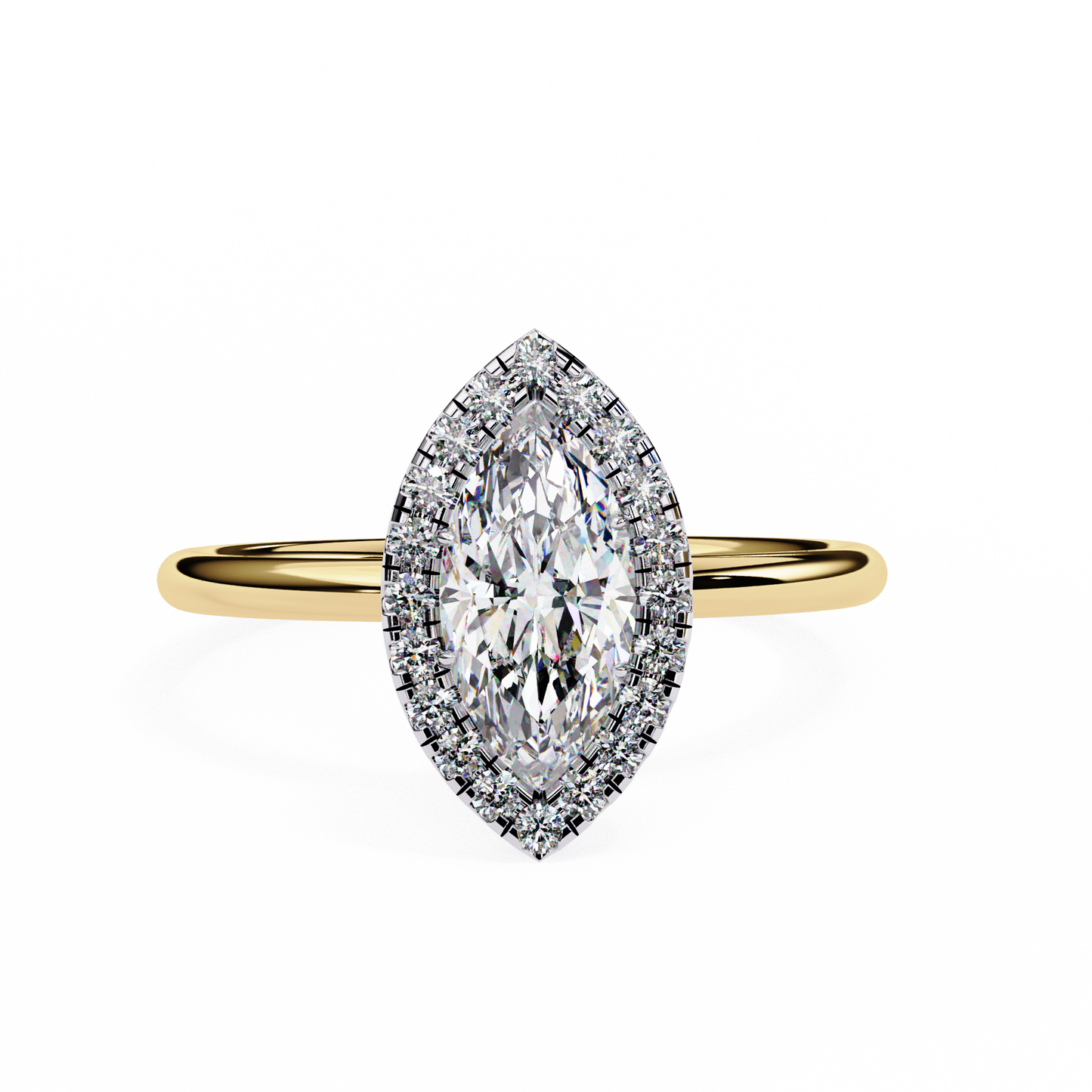 marquise cut moissanite halo engagement ring – 925 silver / 10k / 14k / platinum / white / yellow / rose gold – finora jewelry