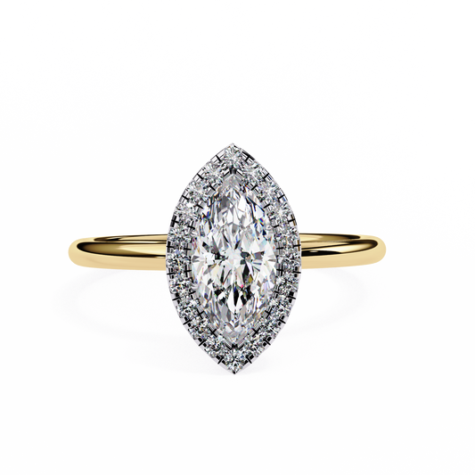 Marquise Cut Moissanite Halo Engagement Ring – 925 Silver / 10K / 14K / Platinum / White / Yellow / Rose Gold – Finora Jewelry