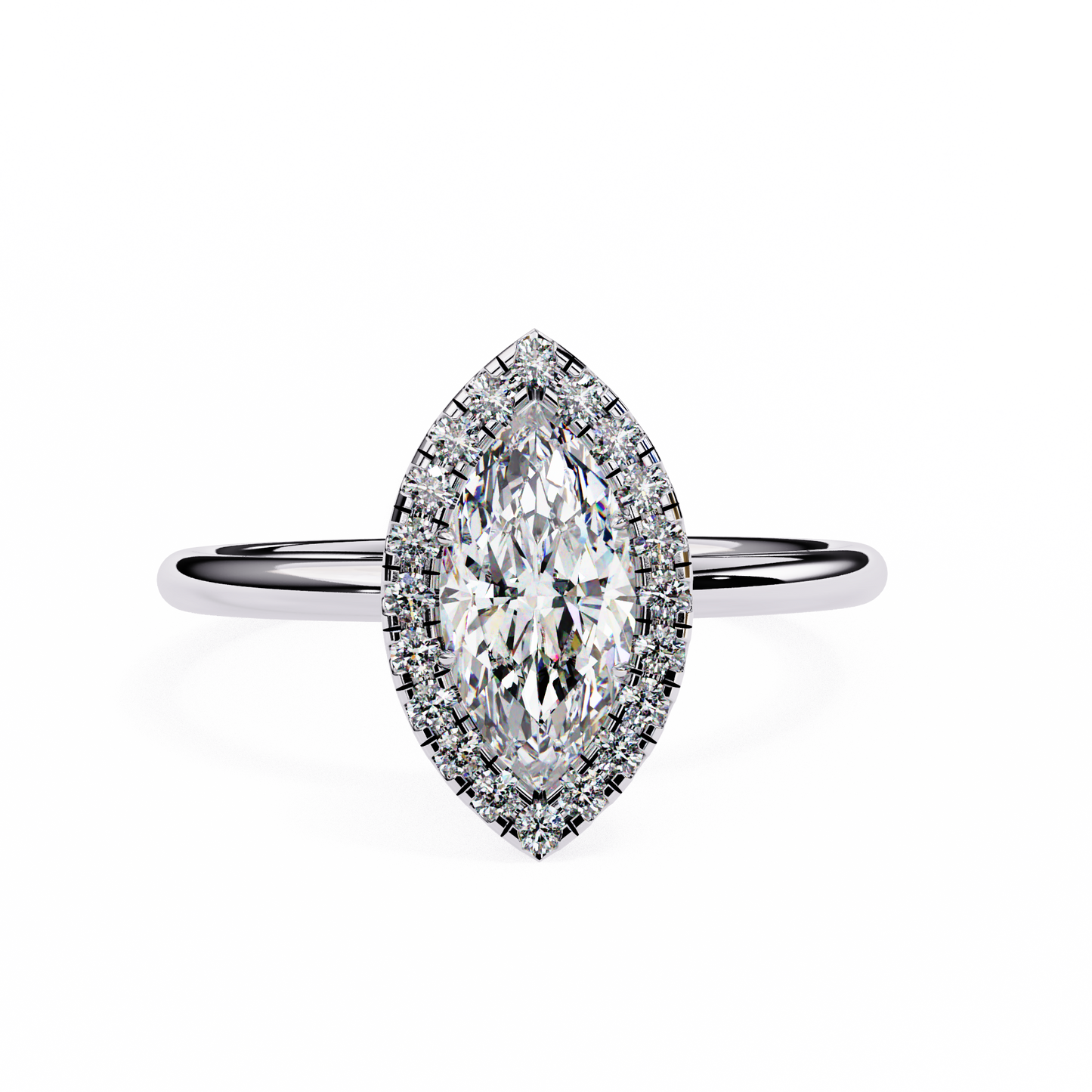 marquise cut moissanite halo engagement ring – 925 silver / 10k / 14k / platinum / white / yellow / rose gold – finora jewelry
