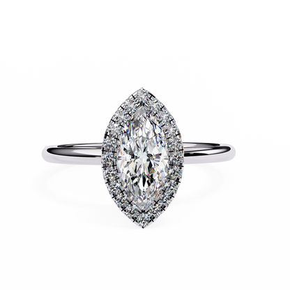 Marquise Cut Moissanite Halo Engagement Ring – 925 Silver / 10K / 14K / Platinum / White / Yellow / Rose Gold – Finora Jewelry
