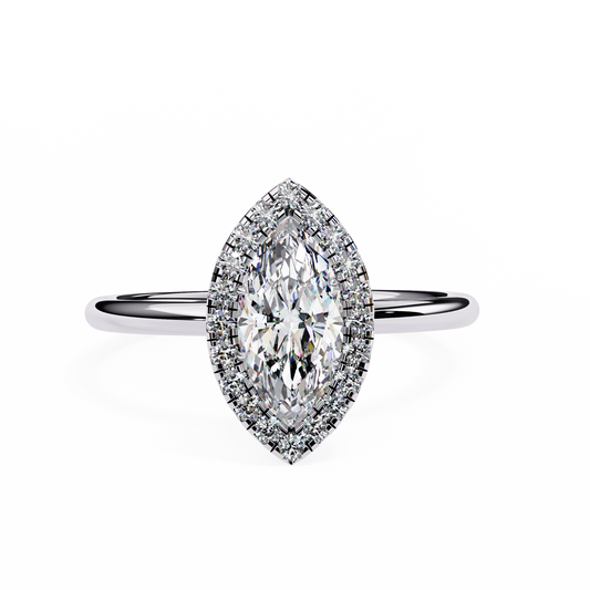 Marquise Cut Moissanite Halo Engagement Ring – 925 Silver / 10K / 14K / Platinum / White / Yellow / Rose Gold – Finora Jewelry