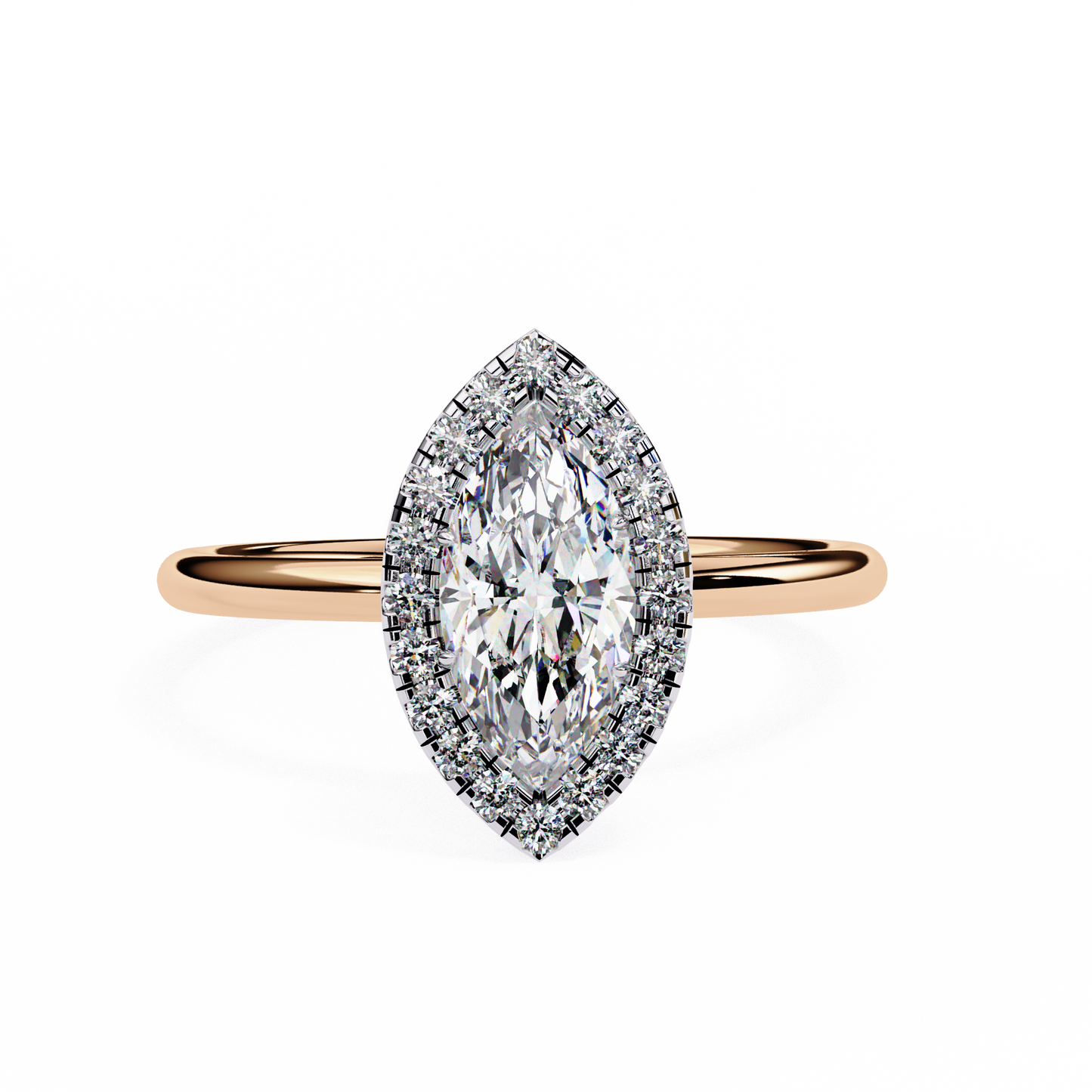 marquise cut moissanite halo engagement ring – 925 silver / 10k / 14k / platinum / white / yellow / rose gold – finora jewelry