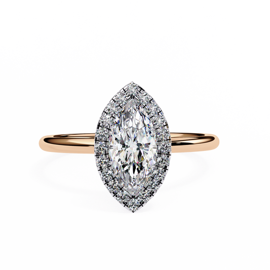Marquise Cut Moissanite Halo Engagement Ring – 925 Silver / 10K / 14K / Platinum / White / Yellow / Rose Gold – Finora Jewelry