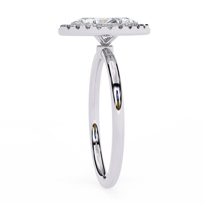 Marquise Cut Moissanite Halo Engagement Ring – 925 Silver / 10K / 14K / Platinum / White / Yellow / Rose Gold – Finora Jewelry