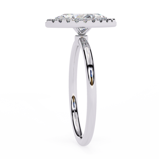 Marquise Cut Moissanite Halo Engagement Ring – 925 Silver / 10K / 14K / Platinum / White / Yellow / Rose Gold – Finora Jewelry