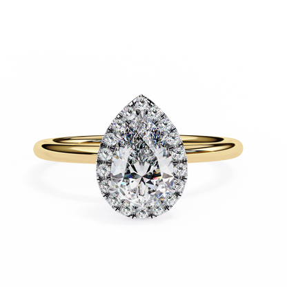 Pear Cut Moissanite Halo Engagement Ring – 925 Silver / 10K / 14K / Platinum / White / Yellow / Rose Gold – Finora Jewelry