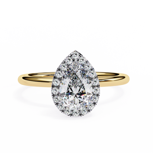 Pear Cut Moissanite Halo Engagement Ring – 925 Silver / 10K / 14K / Platinum / White / Yellow / Rose Gold – Finora Jewelry