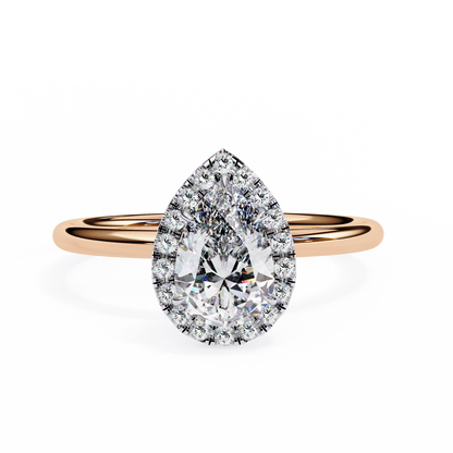 Pear Cut Moissanite Halo Engagement Ring – 925 Silver / 10K / 14K / Platinum / White / Yellow / Rose Gold – Finora Jewelry