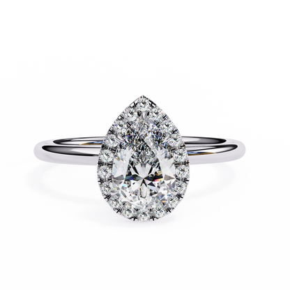 Pear Cut Moissanite Halo Engagement Ring – 925 Silver / 10K / 14K / Platinum / White / Yellow / Rose Gold – Finora Jewelry