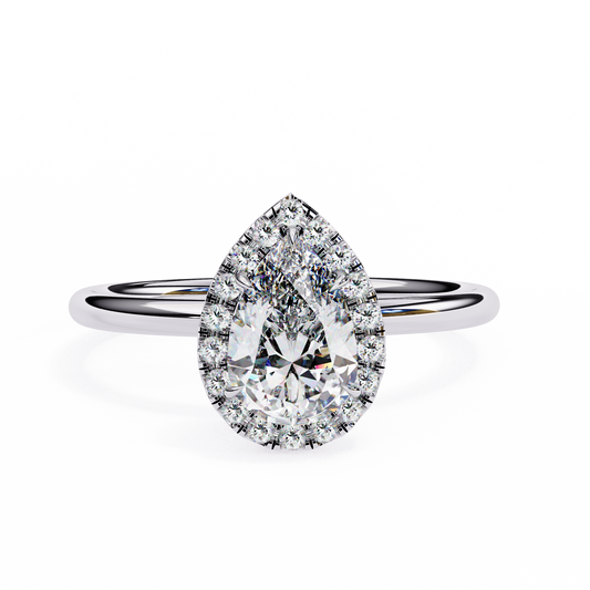 Pear Cut Moissanite Halo Engagement Ring – 925 Silver / 10K / 14K / Platinum / White / Yellow / Rose Gold – Finora Jewelry