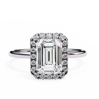 Emerald Cut Moissanite Halo Engagement Ring – Dainty Promise Ring – Anniversary / Birthday / Wedding Gift – 925 Silver / 10K / 14K / Platinum – White / Yellow / Rose Gold – Finora Jewelry