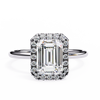 Emerald Cut Moissanite Halo Engagement Ring – Dainty Promise Ring – Anniversary / Birthday / Wedding Gift – 925 Silver / 10K / 14K / Platinum – White / Yellow / Rose Gold – Finora Jewelry