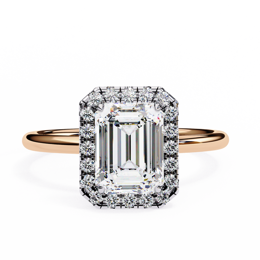 Emerald Cut Moissanite Halo Engagement Ring – Dainty Promise Ring – Anniversary / Birthday / Wedding Gift – 925 Silver / 10K / 14K / Platinum – White / Yellow / Rose Gold – Finora Jewelry