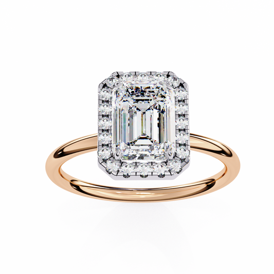 Emerald Cut Moissanite Halo Engagement Ring – Dainty Promise Ring – Anniversary / Birthday / Wedding Gift – 925 Silver / 10K / 14K / Platinum – White / Yellow / Rose Gold – Finora Jewelry
