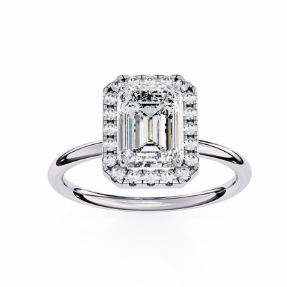 Emerald Cut Moissanite Halo Engagement Ring – Dainty Promise Ring – Anniversary / Birthday / Wedding Gift – 925 Silver / 10K / 14K / Platinum – White / Yellow / Rose Gold – Finora Jewelry