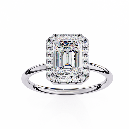 Emerald Cut Moissanite Halo Engagement Ring – Dainty Promise Ring – Anniversary / Birthday / Wedding Gift – 925 Silver / 10K / 14K / Platinum – White / Yellow / Rose Gold – Finora Jewelry