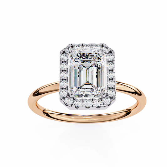 Emerald Cut Moissanite Halo Engagement Ring – Dainty Promise Ring – Anniversary / Birthday / Wedding Gift – 925 Silver / 10K / 14K / Platinum – White / Yellow / Rose Gold – Finora Jewelry