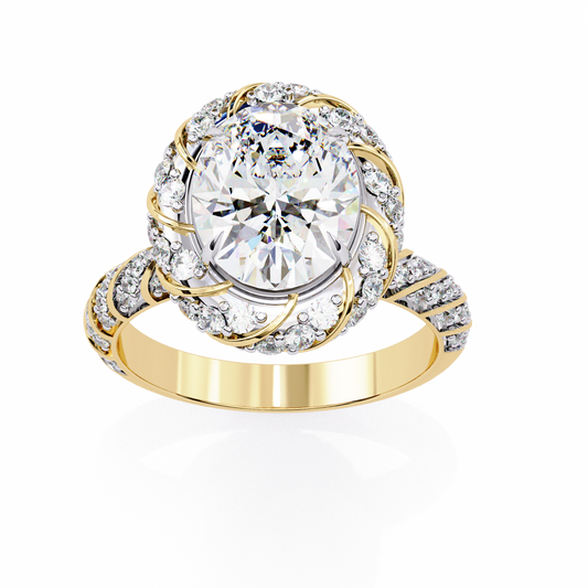 Floral Halo Diamond Engagement Ring – Intricate Swirl Pavé Design in White Gold or Platinum – Nature-Inspired Elegance – Vintage Glamour Statement Ring