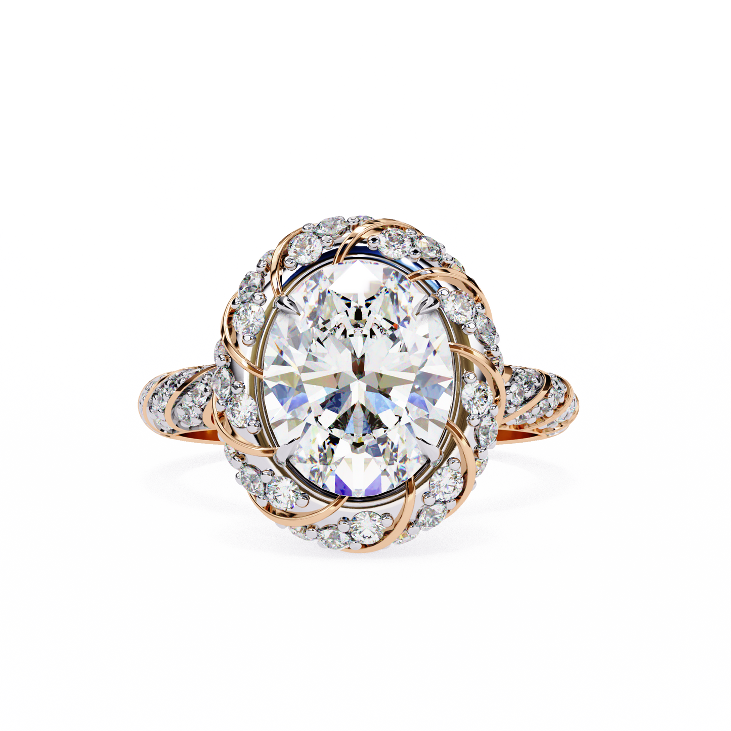 floral halo diamond engagement ring – intricate swirl pavé design in white gold or platinum – nature-inspired elegance – vintage glamour statement ring
