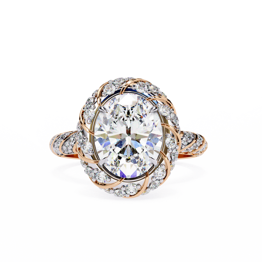 Floral Halo Diamond Engagement Ring – Intricate Swirl Pavé Design in White Gold or Platinum – Nature-Inspired Elegance – Vintage Glamour Statement Ring