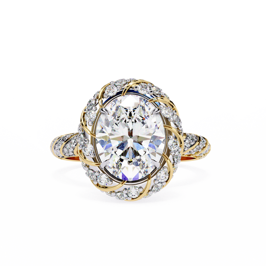 Floral Halo Diamond Engagement Ring – Intricate Swirl Pavé Design in White Gold or Platinum – Nature-Inspired Elegance – Vintage Glamour Statement Ring