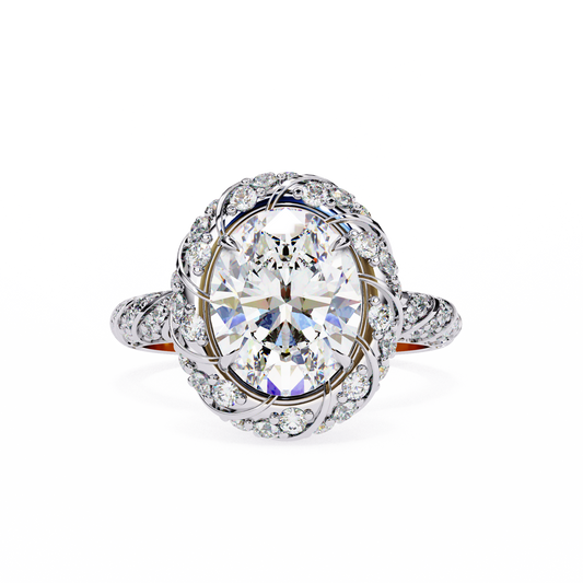 Floral Halo Diamond Engagement Ring – Intricate Swirl Pavé Design in White Gold or Platinum – Nature-Inspired Elegance – Vintage Glamour Statement Ring