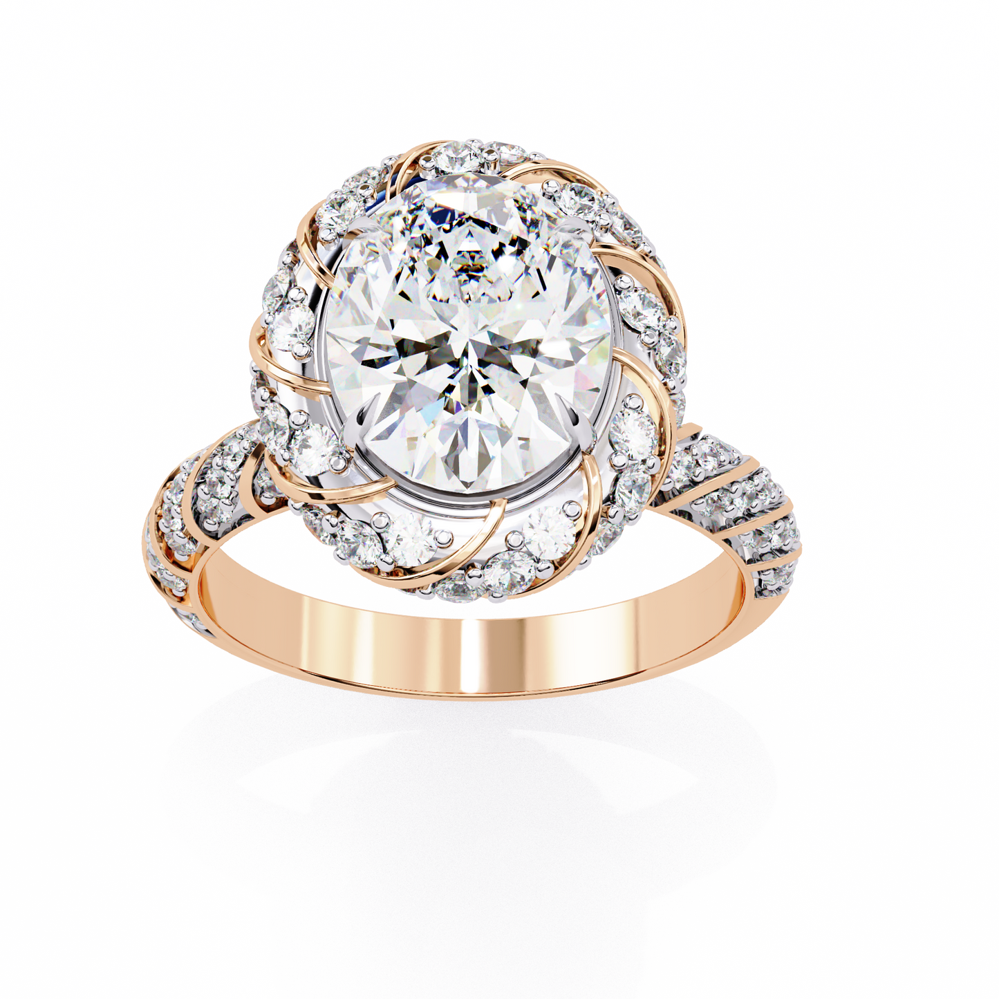 floral halo diamond engagement ring – intricate swirl pavé design in white gold or platinum – nature-inspired elegance – vintage glamour statement ring