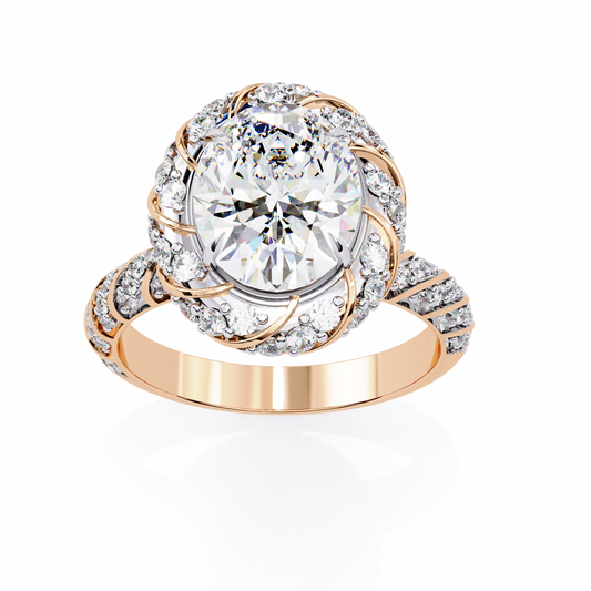 Floral Halo Diamond Engagement Ring – Intricate Swirl Pavé Design in White Gold or Platinum – Nature-Inspired Elegance – Vintage Glamour Statement Ring